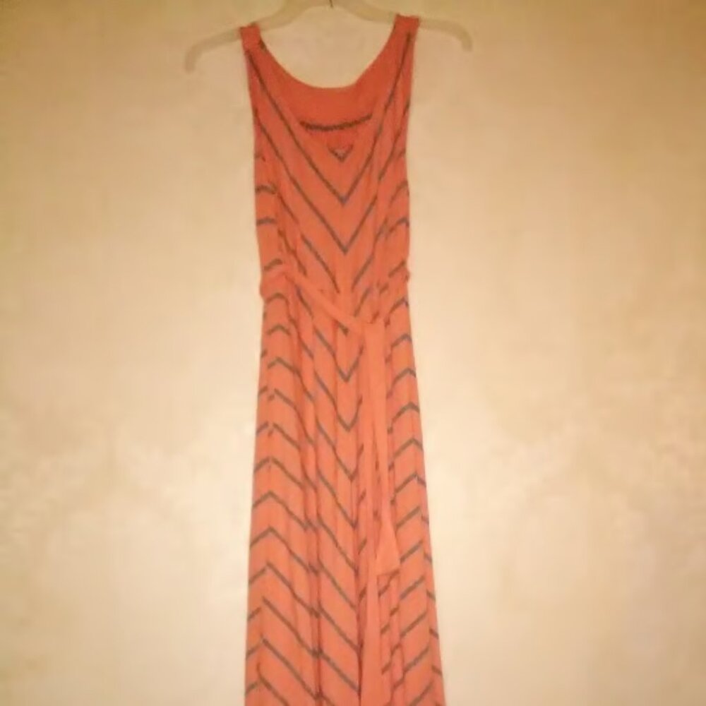 Liz Lange size Small belted Maternity dress orange and gray stripe
